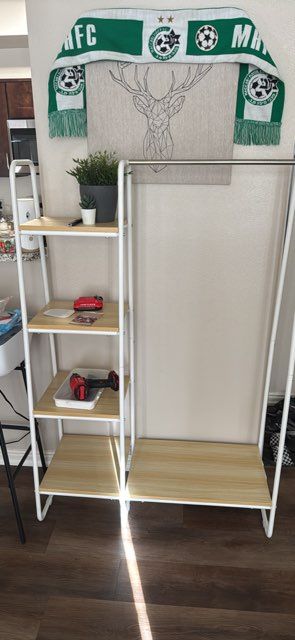 IKEA Shelf garment clothes rack with wooden shelves