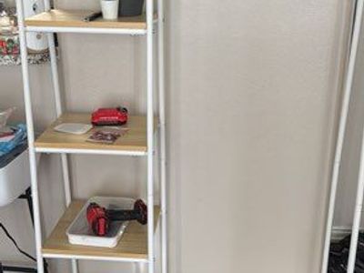 IKEA Shelf garment clothes rack with wooden shelves