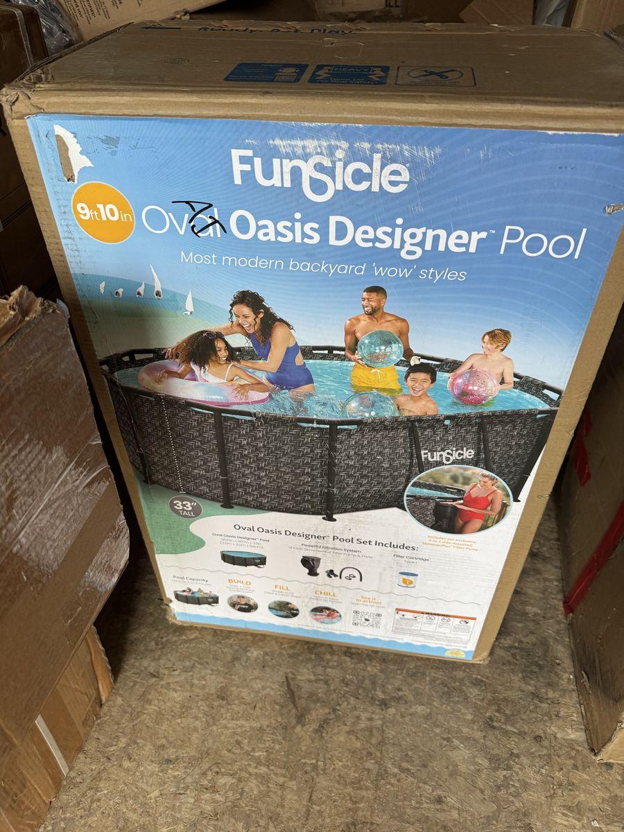 Funsicle Oval Oasis Designer Above Ground Pool, 9'10"x6'7"x33", AutoSkimmer, Dark Herringbone