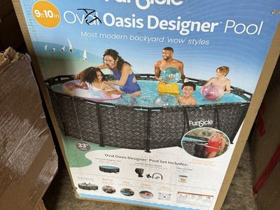Funsicle Oval Oasis Designer Above Ground Pool, 9'10"x6'7"x33", AutoSkimmer, Dark Herringbone