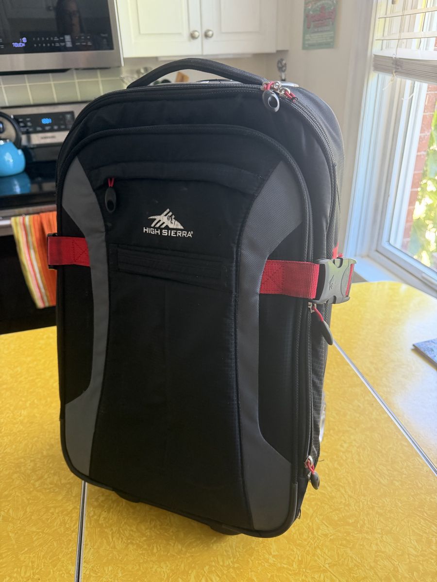 High Sierra Black/Red Rolling Backpack Suitcase Carry-On Luggage