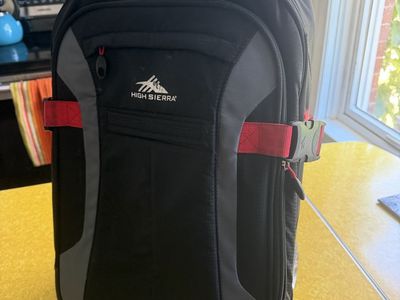 High Sierra Black/Red Rolling Backpack Suitcase Carry-On Luggage