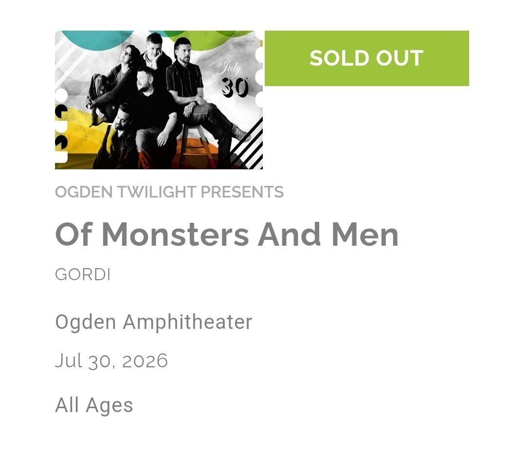 Of Monsters And Men Concert Ticket - Ogden Amphitheater - July 30, 2026 - All Ages