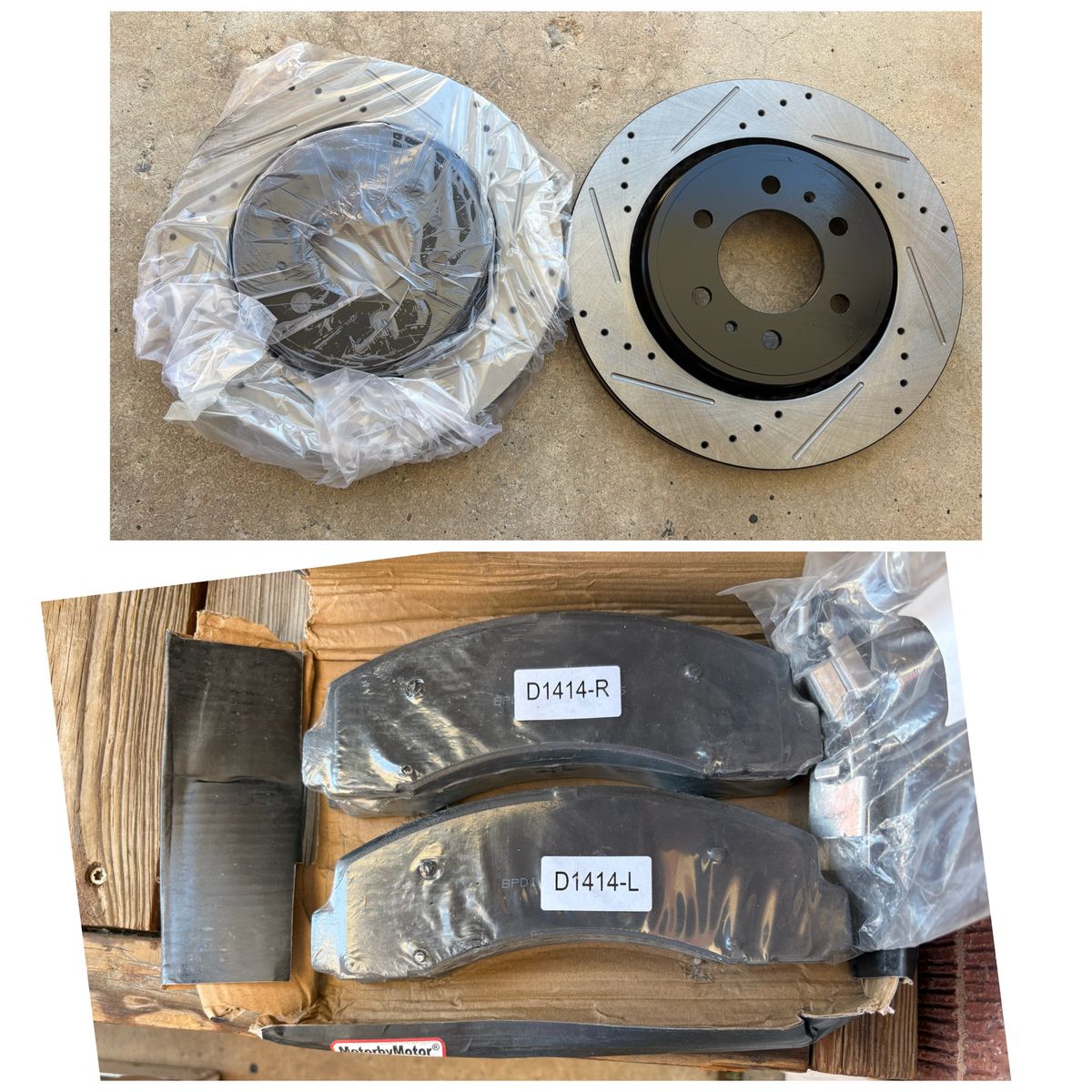 Brand new MotorbyMotor Front Drilled & Slotted Brake Rotors D1414-R/L with Brake Pads