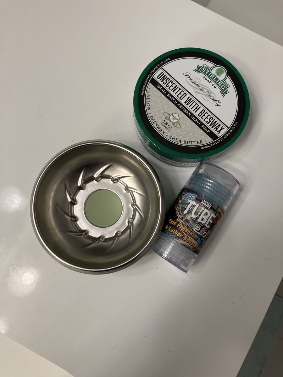 Stirling Shave Soap Unscented Beeswax & Phoenix Ice Cube Preshave with Metal Lather Bowl Set