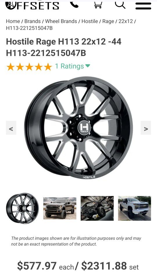 Hostile 22x12 Wheels Nitto 35x12.50r22 8x6.5 tires