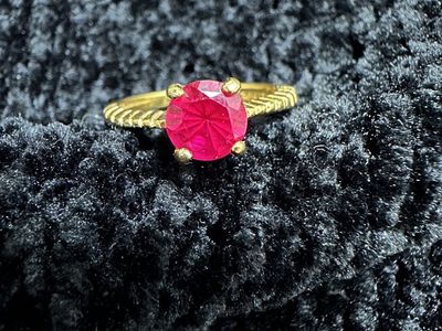 Antique Red Stone 14k HGE Ring - Rope Detail Band, Fashion Jewelry
