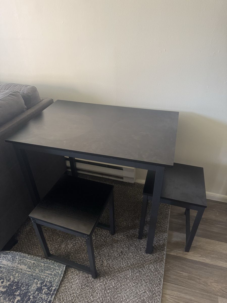 Black Dining Table Set with 2 Stools