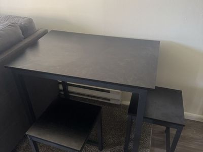 Black Dining Table Set with 2 Stools