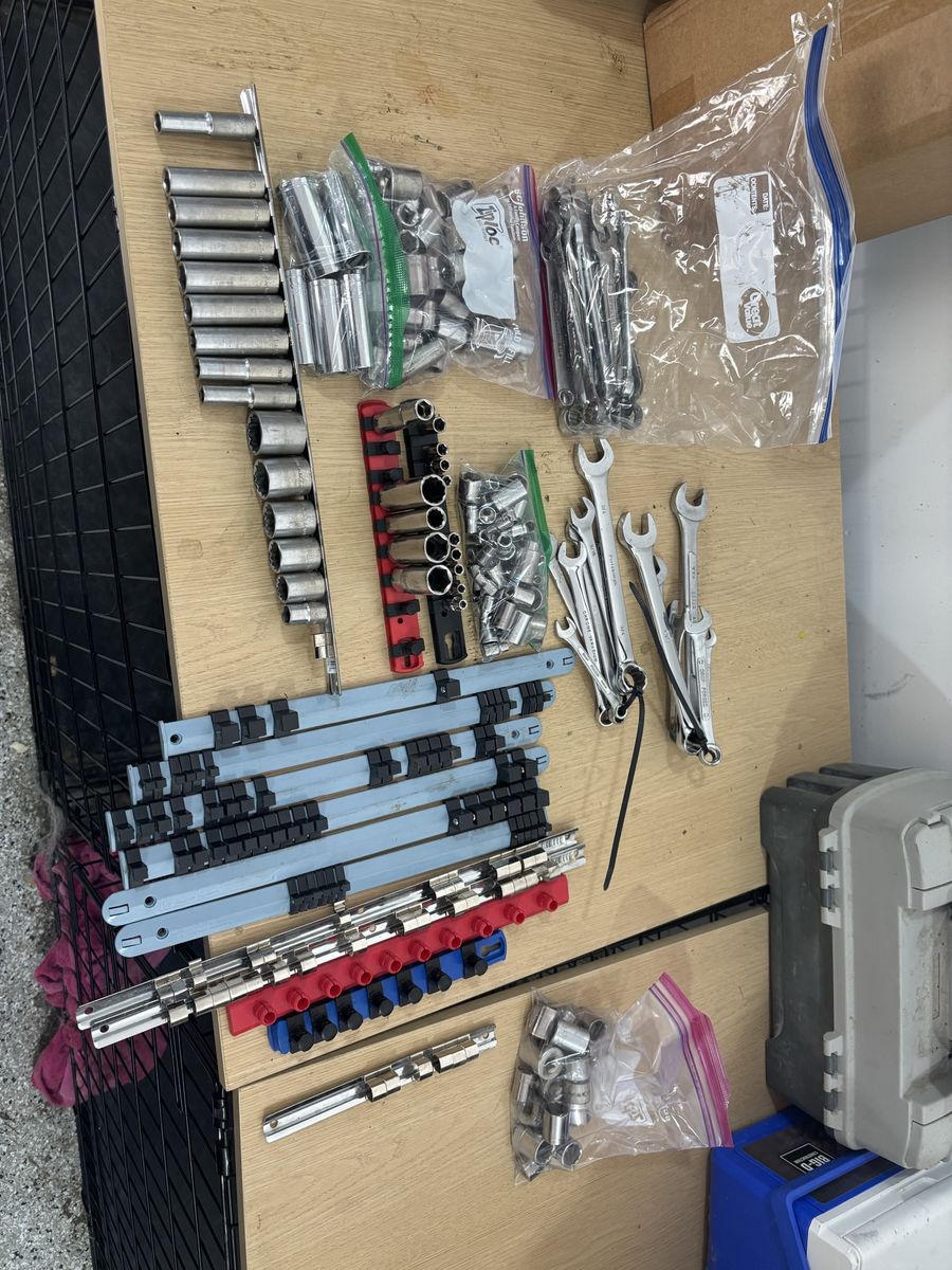 Assorted Hand Tools Socket Sets Wrenches and Socket Rails Used