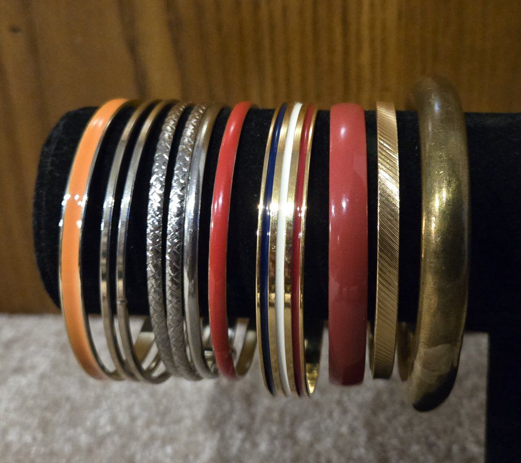 VTG Bangle Bracelet Lot of 9 Mixed Metals Colors