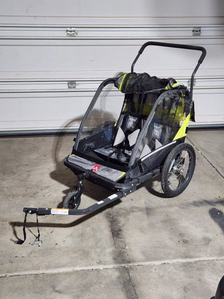 Allen Sports Bike Trailer/Jogger Stroller for Kids, 2-in-1 Design, Double Seat, Yellow/Black