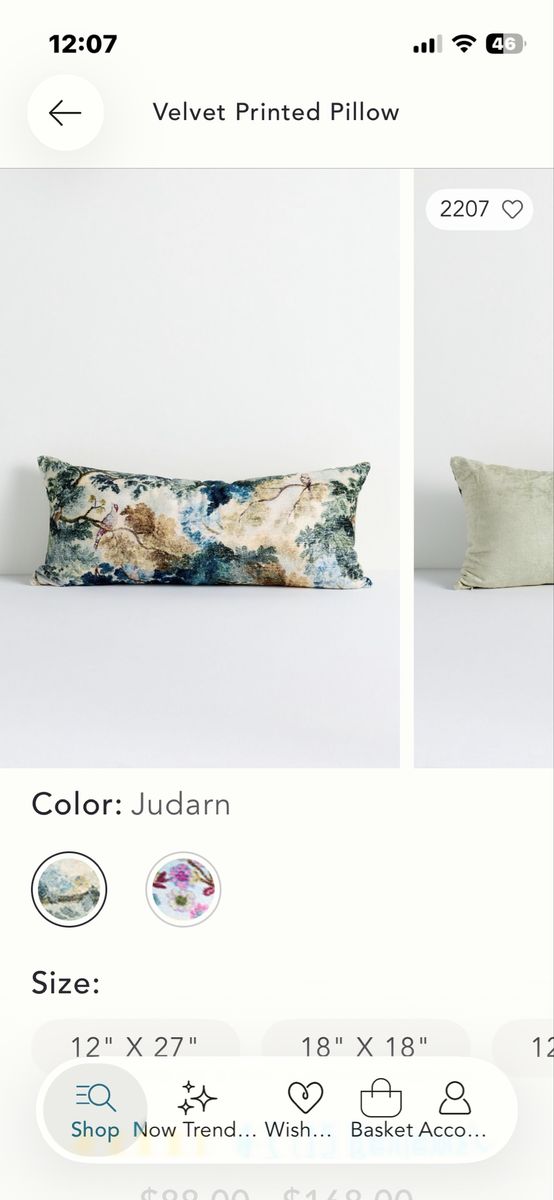 Velvet Printed Pillow - Judarn Color, Plush Cotton Blend, 12" x 27"