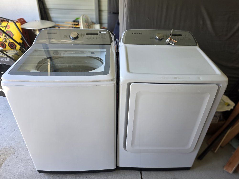 Samsung Washer Dryer Set White Top Load ActiveWaterJet Smart Care