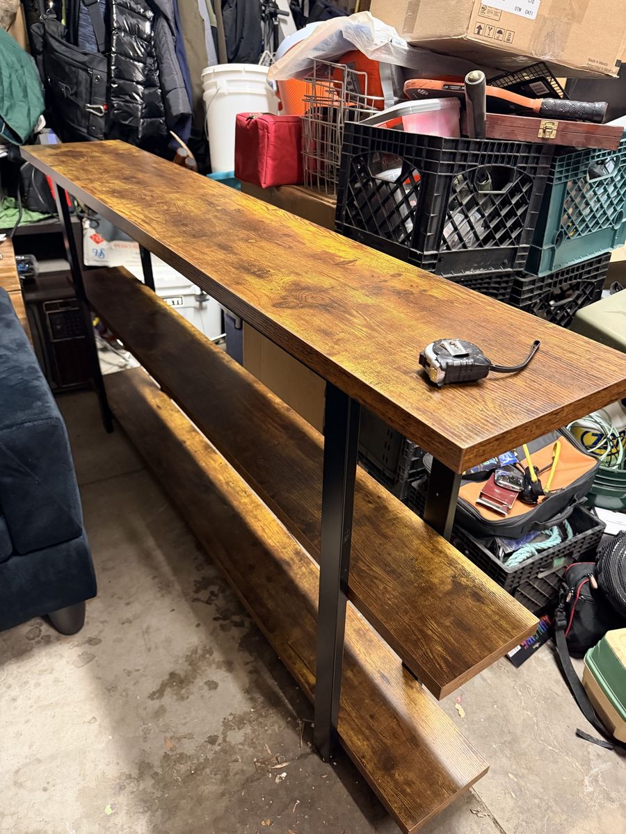 Industrial Style 3-Tier Sofa Table, 55" Long, Rustic Brown & Black Finish