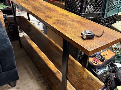 Industrial Style 3-Tier Sofa Table, 55" Long, Rustic Brown & Black Finish