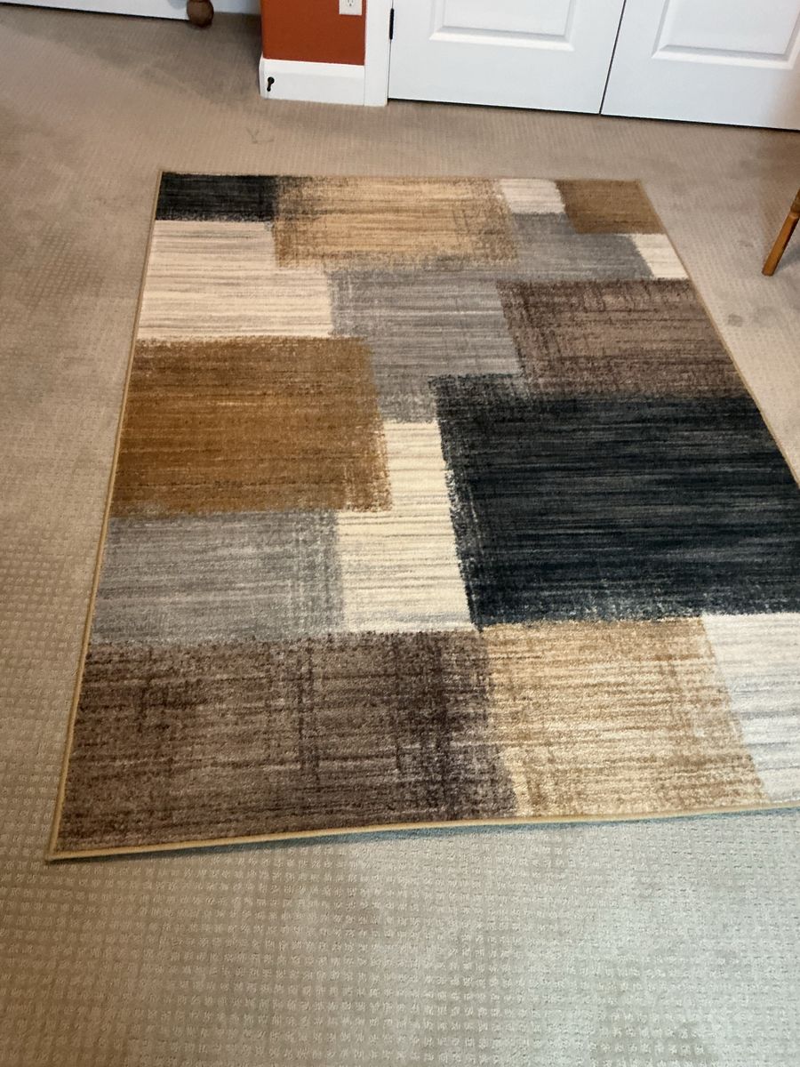Large Abstract Area Rug - Modern Gray, Brown & Beige Pattern (9'L x 5'W)