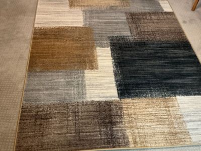 Large Abstract Area Rug - Modern Gray, Brown & Beige Pattern (9'L x 5'W)