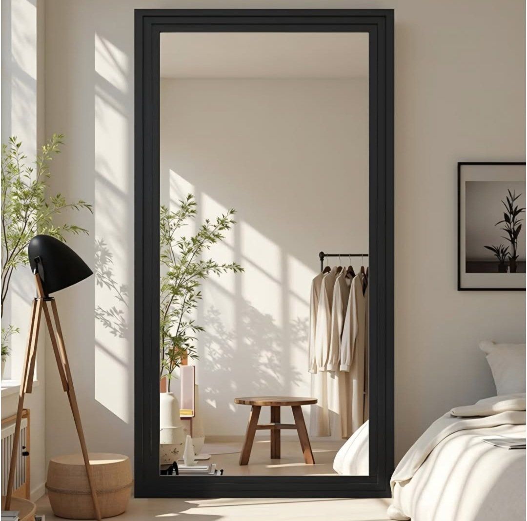 Full Length Mirror, 81"x41" Wooden Mirror Full Length with Stand Wood Floor Mirror, Oversized Stand Up Mirrors Large Wall