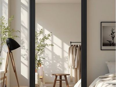 Full Length Mirror, 81"x41" Wooden Mirror Full Length with Stand Wood Floor Mirror, Oversized Stand Up Mirrors Large Wall