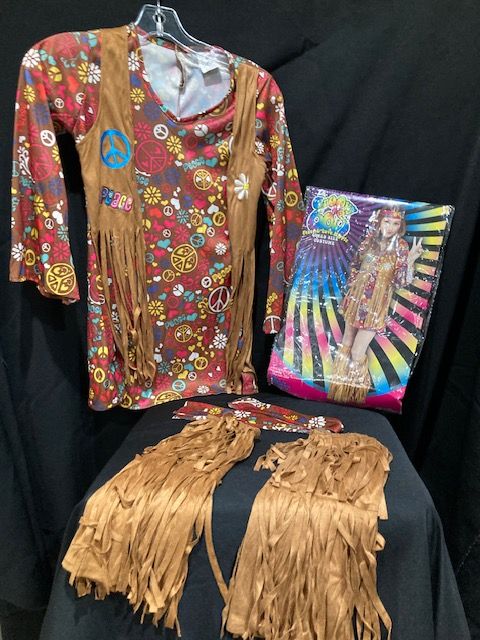 GROOVY 60's Costume Size CHILD M (8-10)  Includes Dress, Vest, Headband. Fringe Boot Covers    $20