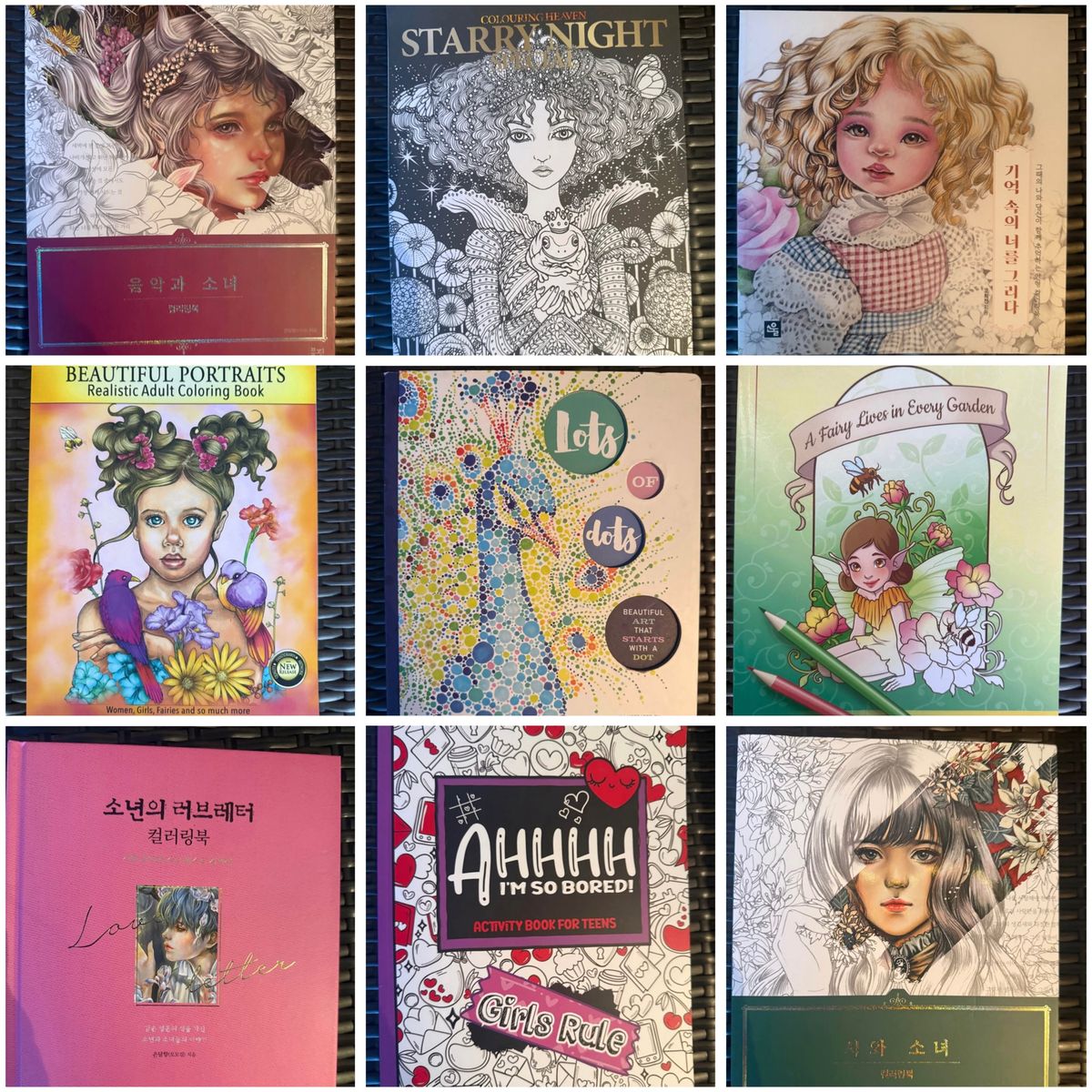 Lot of Adult Coloring Books - Fantasy, Portraits, Grayscale, Art Therapy: $5 each or bundle deal.