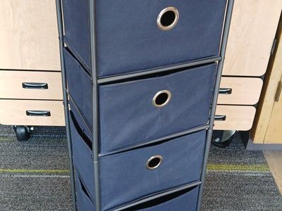 Rolling 4-Drawer Storage Cart with Perforated Top, Dark Blue Fabric Drawers