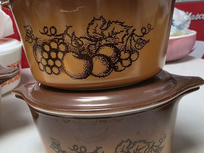 Vintage Pyrex Old Orchard Casseroles Set #473 1 Qt Bowls with Lids