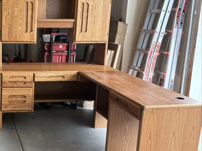 Spacious Wood L-Shaped Office Desk with Hutch and Storage Drawers