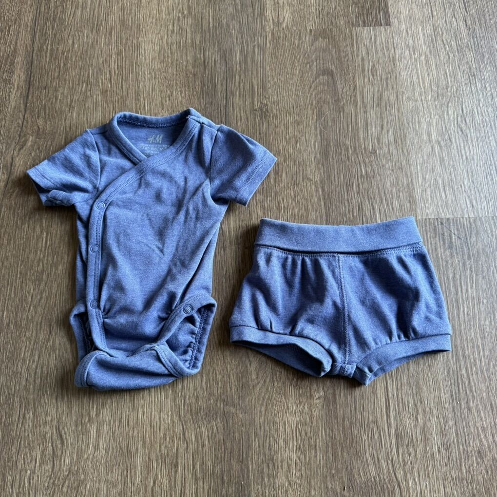 H&M Dusty Blue Baby Jersey Shorts Set Newborn