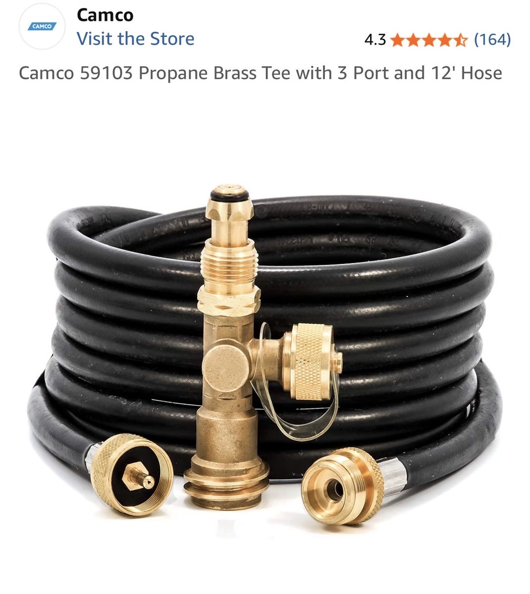 Brand new! Camco 59103 Propane Brass Tee with 3 Port and 12' Hose