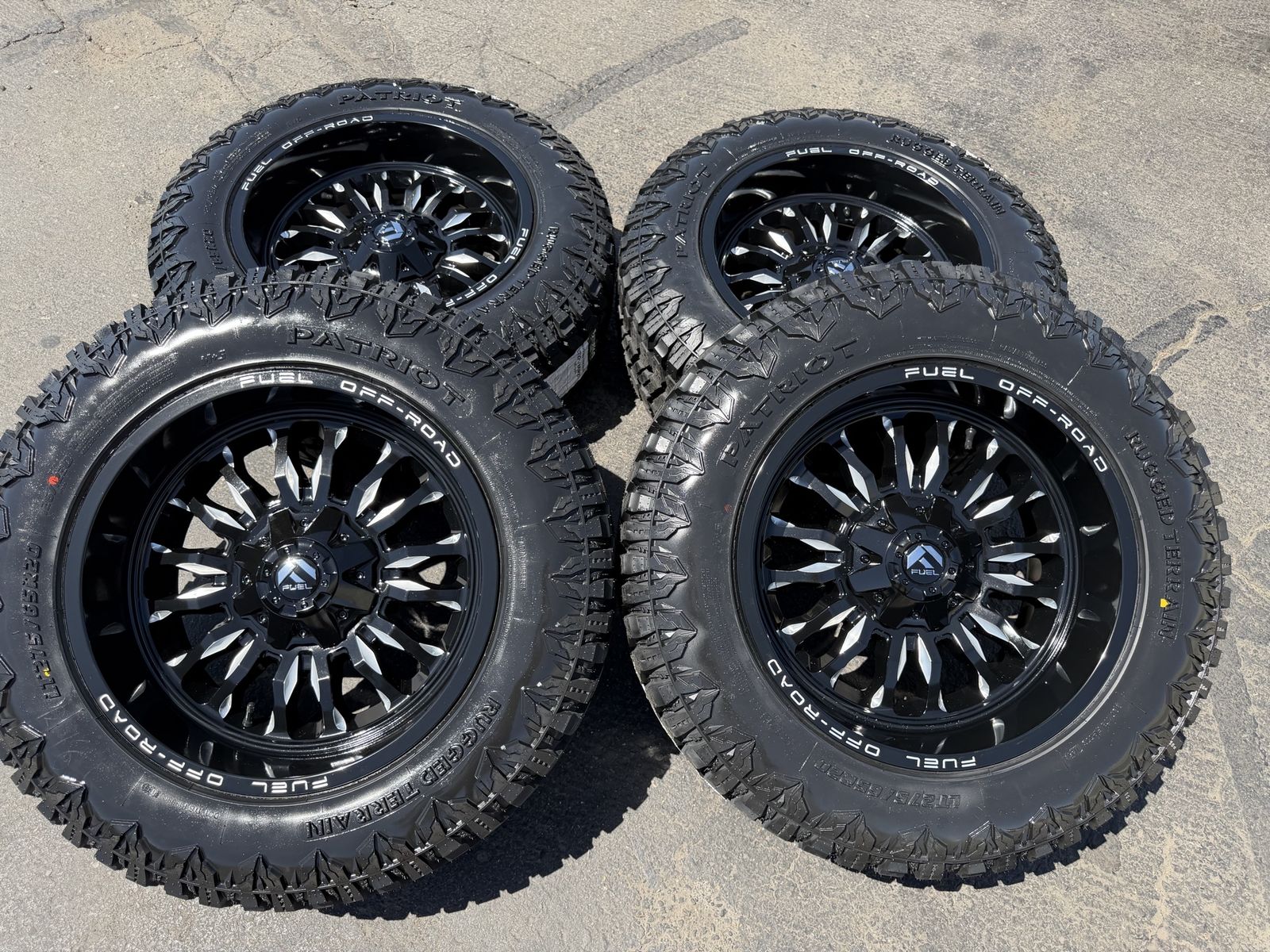 New LT275/65r20 Patriot RT Fuel Arc Black 8x180 Chevy Silverado GMC 2011+ 2500 3500 Duramax Sierra wheels and tires
