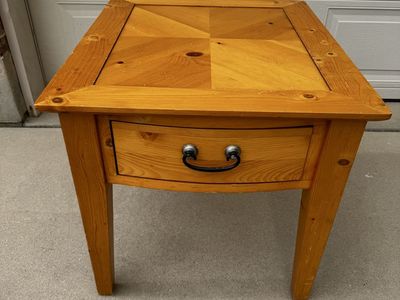 Wooden End Table with Drawer - Natural Wood Finish, Square Top