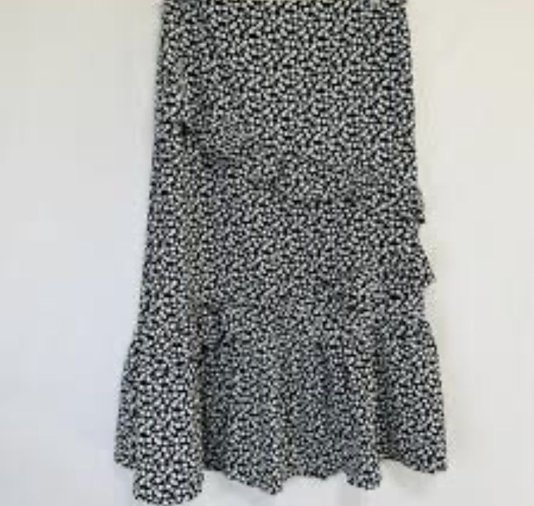 Women's Black & White Floral Tiered Ruffle Skirt - Size M/L