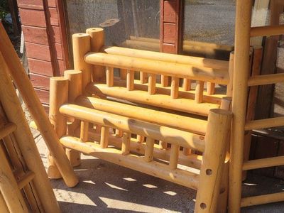 Rustic Solid Wood Log Bunk Bed Frame with Ladder. Twin bunk beds or 2 twin beds.