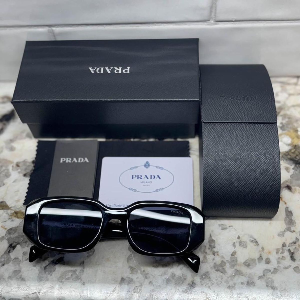 Prada Black and Silver Sunglasses