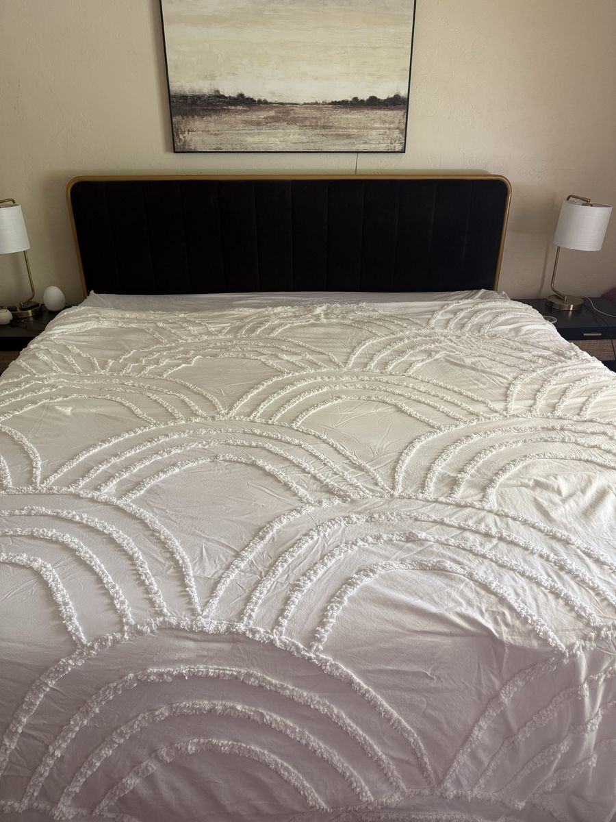 Black Velvet Channel Tufted King Size Headboard with Gold Trim mattress not included