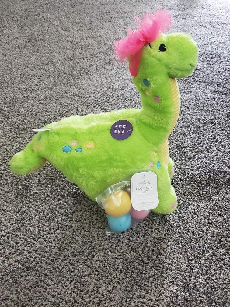 New Hallmark Easter Interactive Stuffed Animal Egg Laying Dinosaur Plush