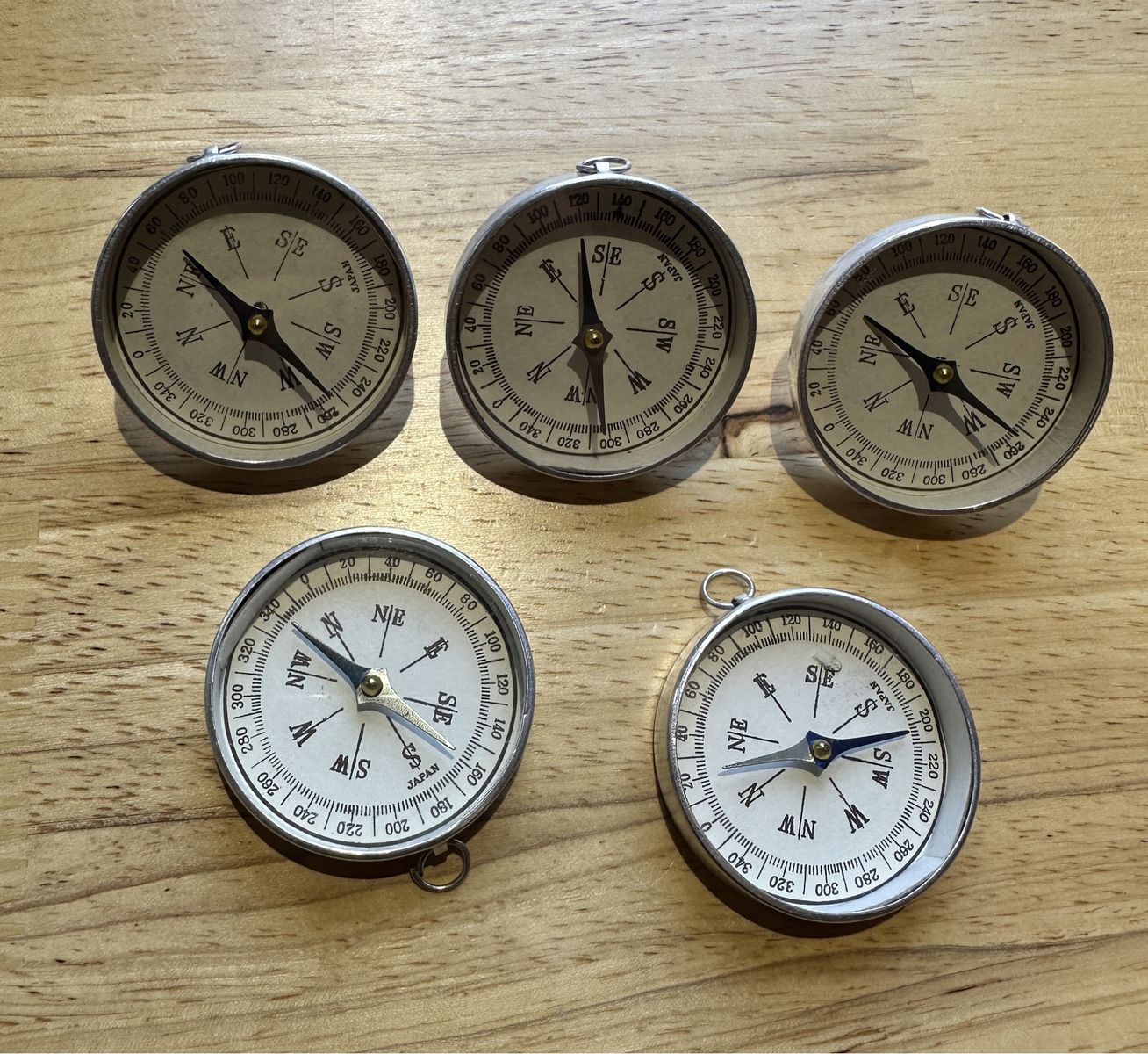 Lot of 5x Vintage 60's Metal Tin Japanese Compass