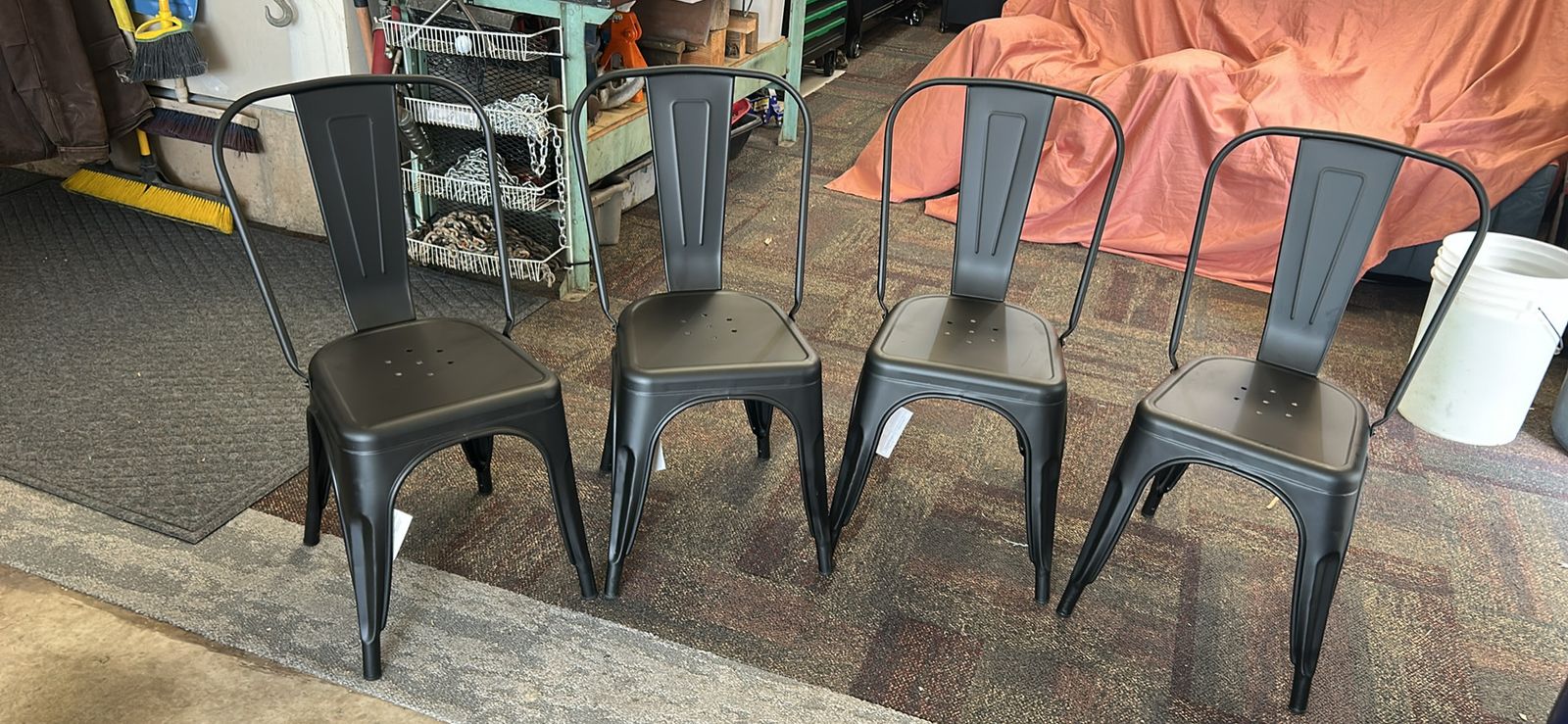 Set of 4 Black Metal Industrial Style Dining Chairs - Sturdy & Stackable