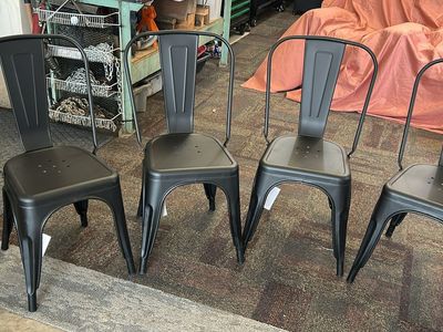 Set of 4 Black Metal Industrial Style Dining Chairs - Sturdy & Stackable