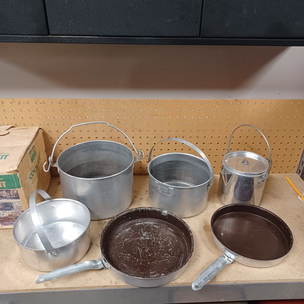 Vintage aluminum camp cook kit