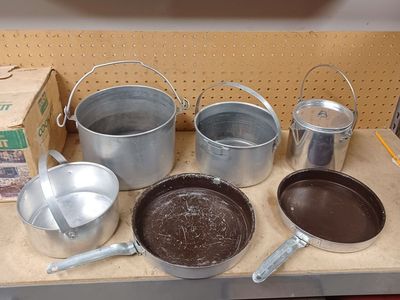 Vintage aluminum camp cook kit