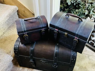 Set of 3 Decorative Wooden Treasure Chests - Storage, Decor, Stage Props