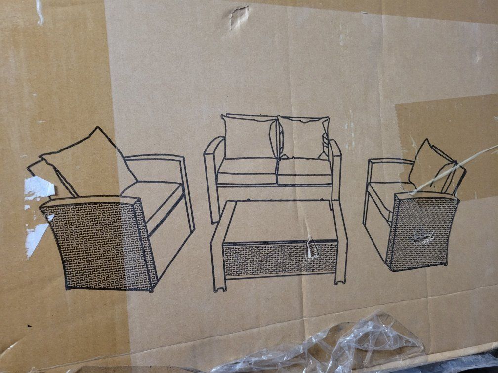 NIB  4-Piece Outdoor Rattan Patio Furniture - Grey/Blue