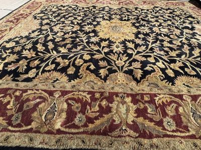 Elegant Traditional Area Rug - Black, Gold, and Burgundy Floral Pattern