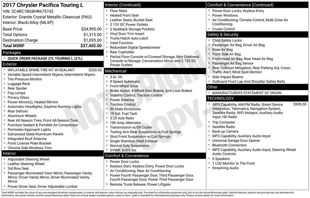 2017 Chrysler Pacifica Touring-L