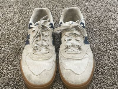 New Balance All Coasts 574 V1 Sneakers Men's Size 10.5 Tan/Navy Gum Sole Skate Shoes