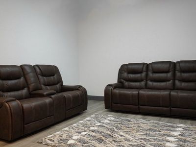 BRAND NEW! Full Power Adjust Brown Sofa Loveseat
