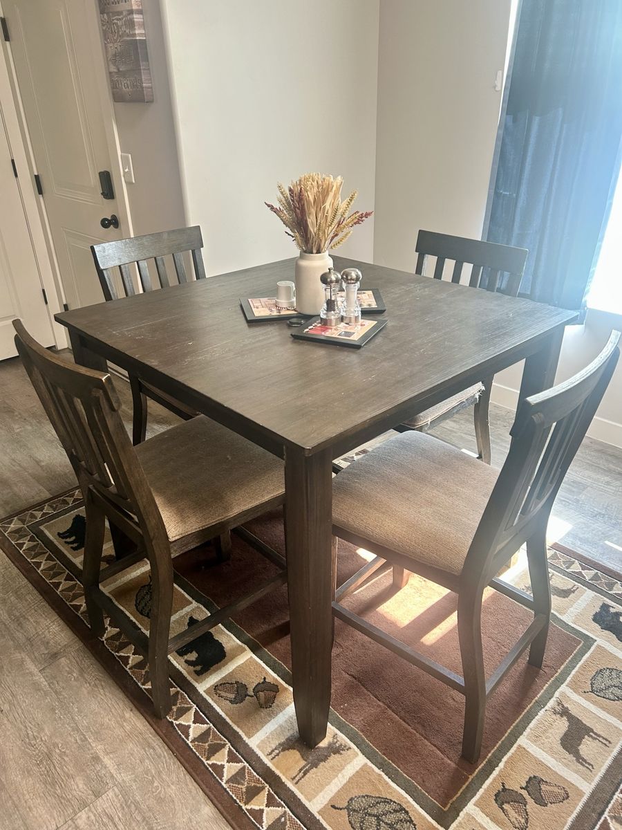 Used Dining Table with 4 Chairs - Dark Wood Finish, Minimal Wear, 4-Seater
